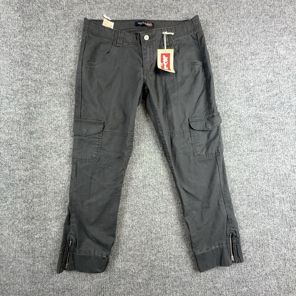 Levis Juniors 9 Gray Twill Cargo Pants Tapered Leg Ankle Zip Stretch 6XS9DJBC